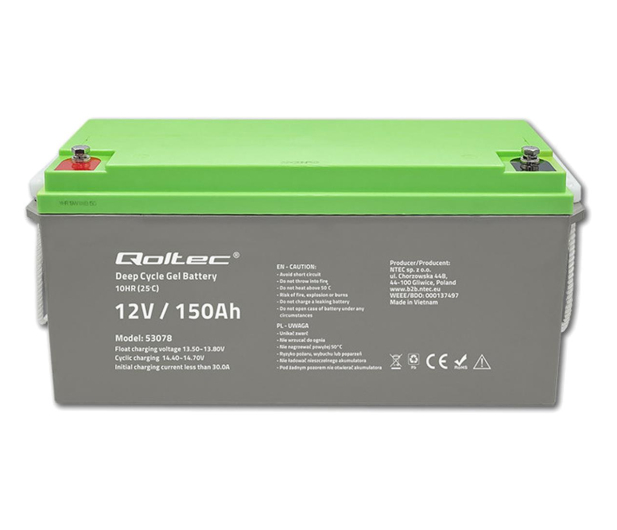 Qoltec Akumulator żelowy Deep Cycle | 12V | 150Ah - 1115801 - zdjęcie